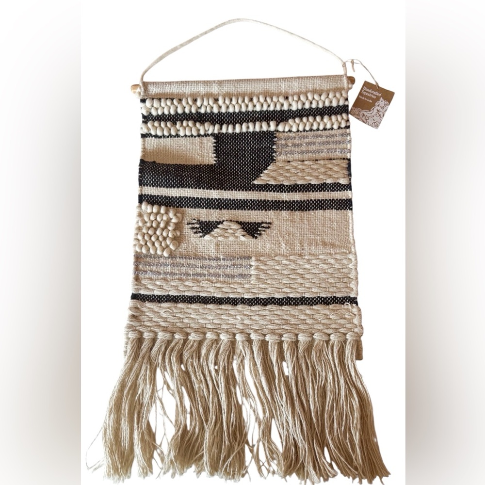 Handcrafted Tapestries Wall Hanging Boho Woven Textile Art Wool Jute Fringed